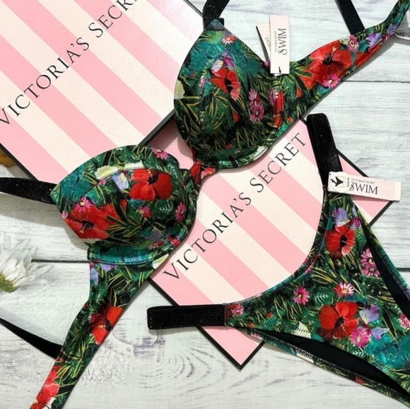 V.S(2pc)Swim Shine Strap Tee Push Up - Brazilian Set (Tropical)-34A - XS - Picture 5 of 10